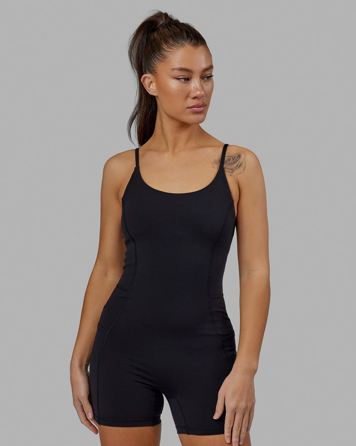 Woman wearing Helix Active Bodysuit - Black