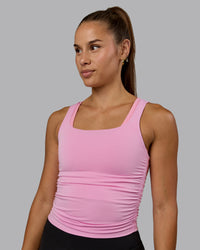 Woman wearing Ignite Scrunch Side Tank - Bubblegum