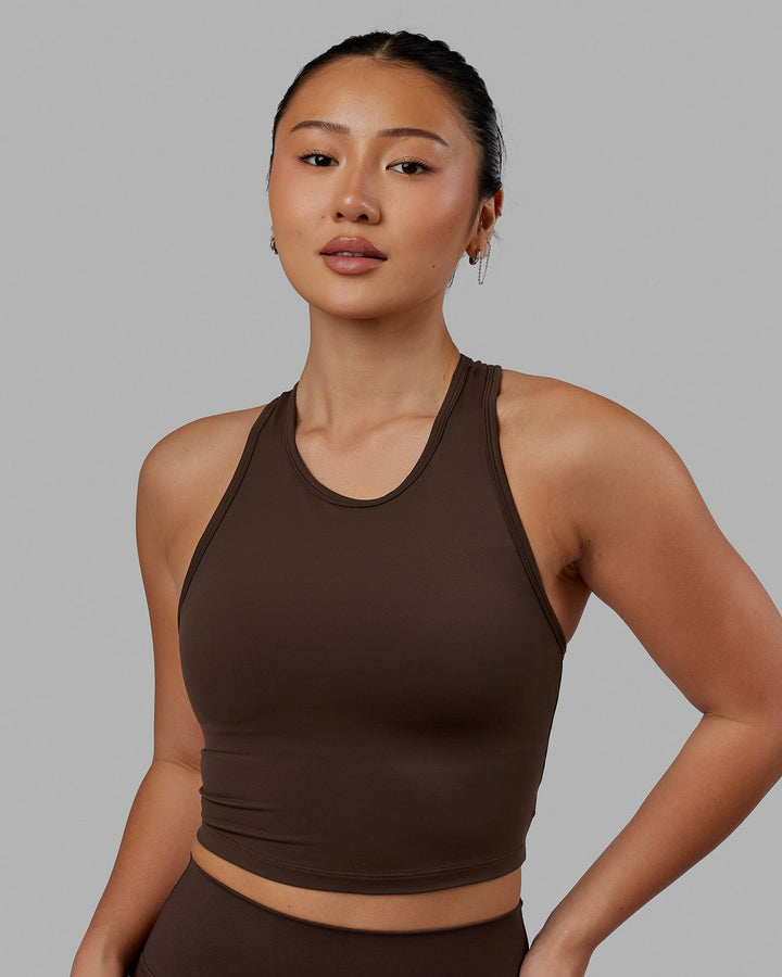 Woman wearing LHFM Tank - Dark Chocolate