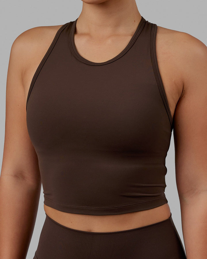 Woman wearing LHFM Tank - Dark Chocolate