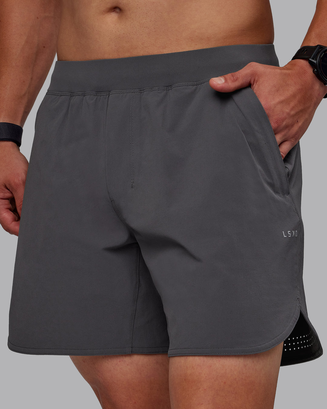 Man wearing Lift 6&quot; Lined Performance Shorts - Dark Storm