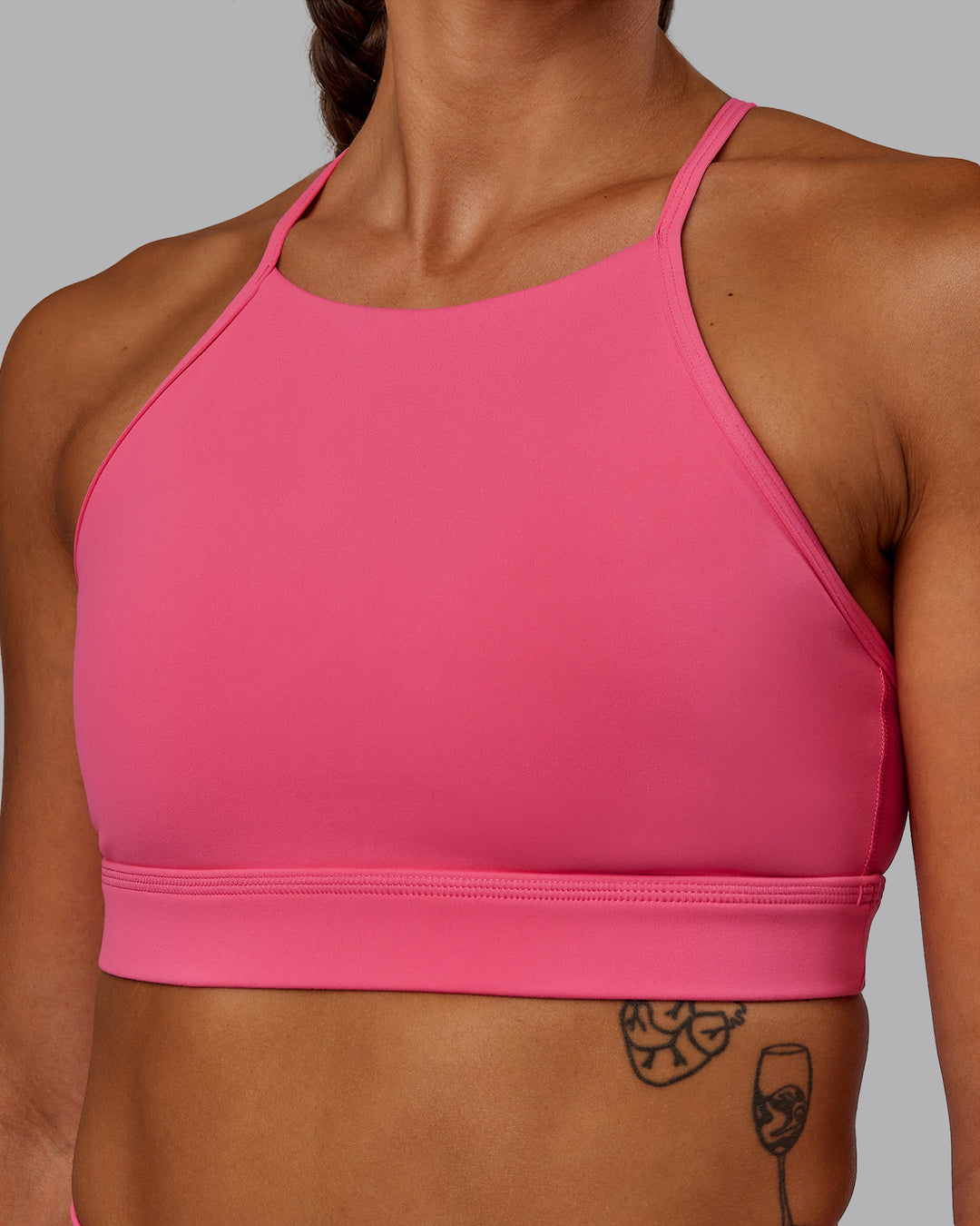 Woman wearing Lift High Neck Sports Bra - Hot Pink
