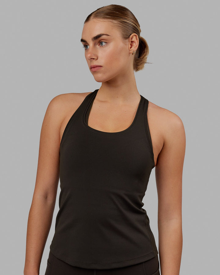 Woman wearing Lift Racerback Active Tank - Dark Walnut