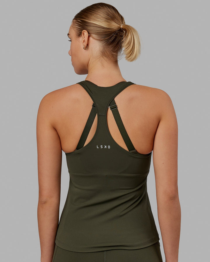 Woman wearing Lift Performance Tank - Forest Night