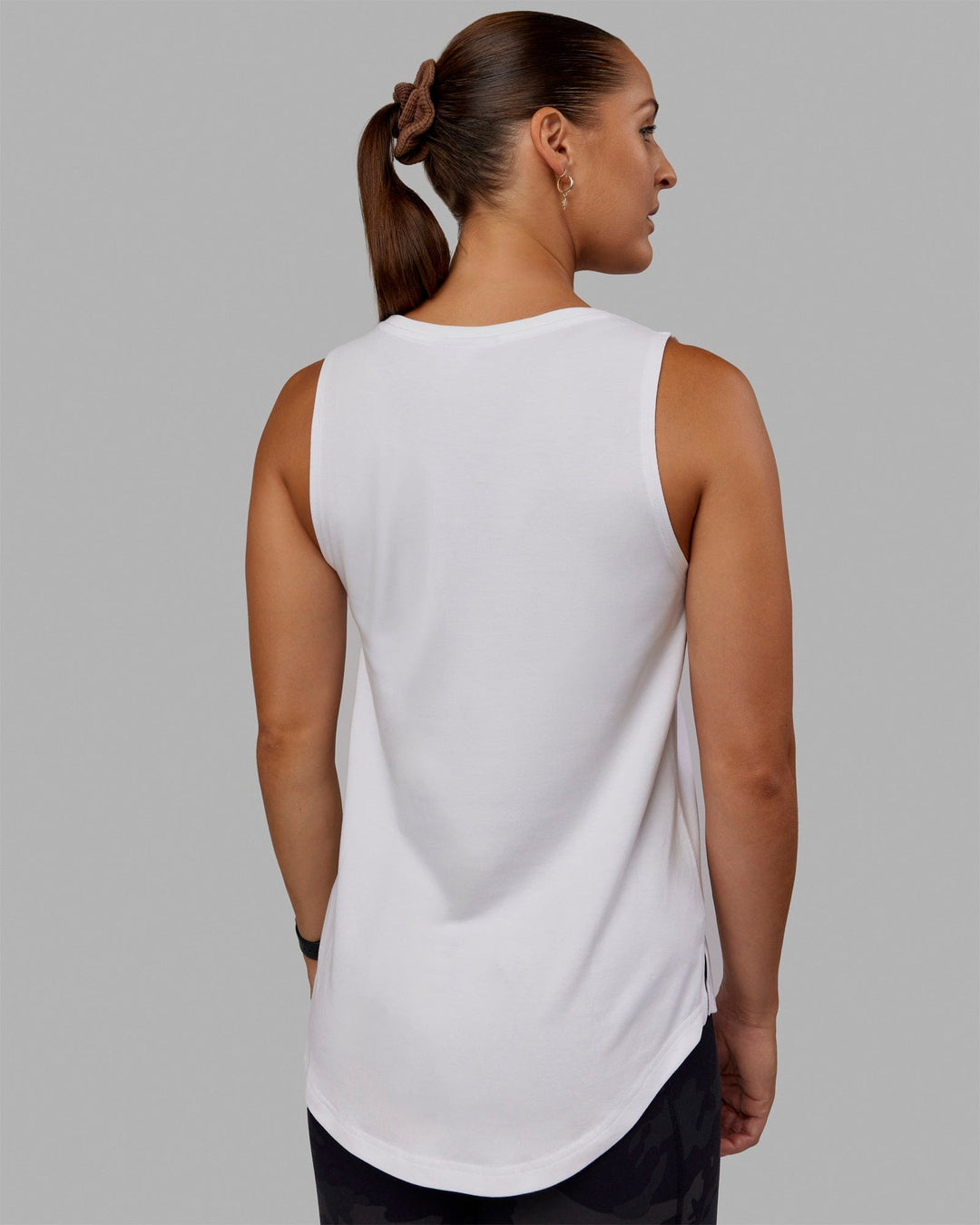 Woman wearing Luna FLXCotton Longline Tank - White-Black