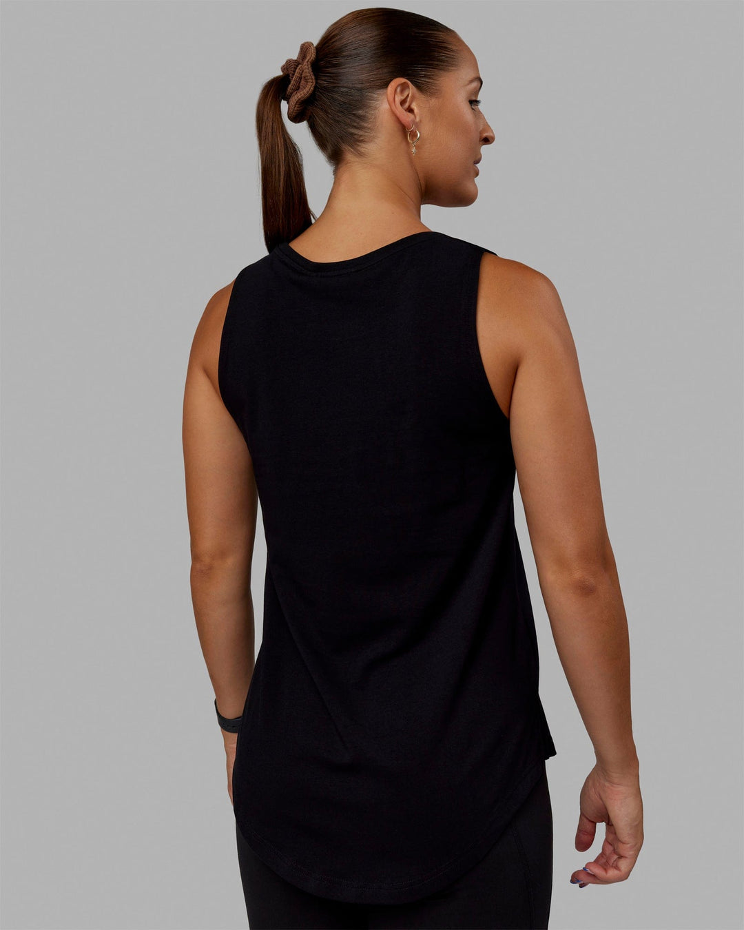 Woman wearing Luna FLXCotton Longline Tank - Black-White