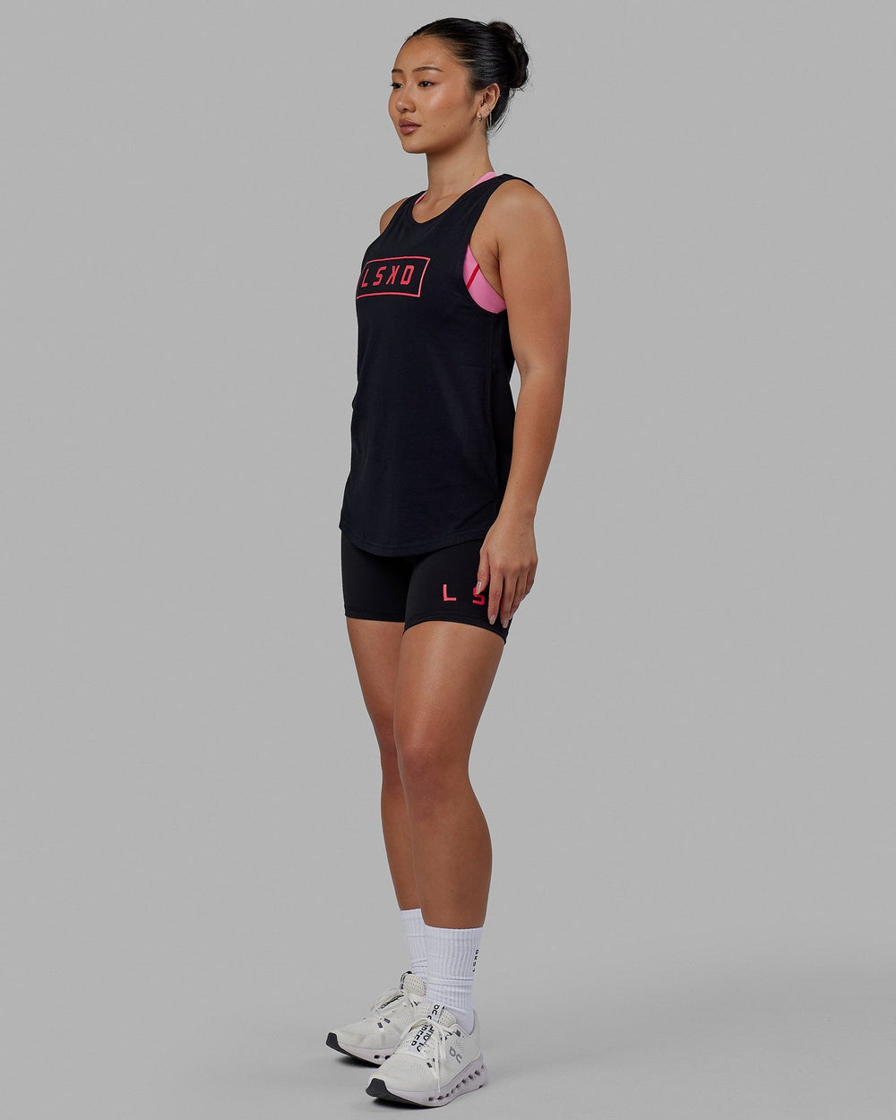 Woman wearing Luna Tank - Black-Raspberry