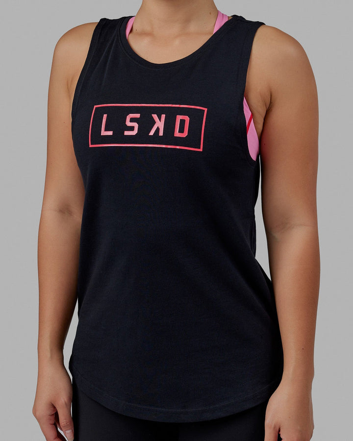 Woman wearing Luna Tank - Black-Raspberry