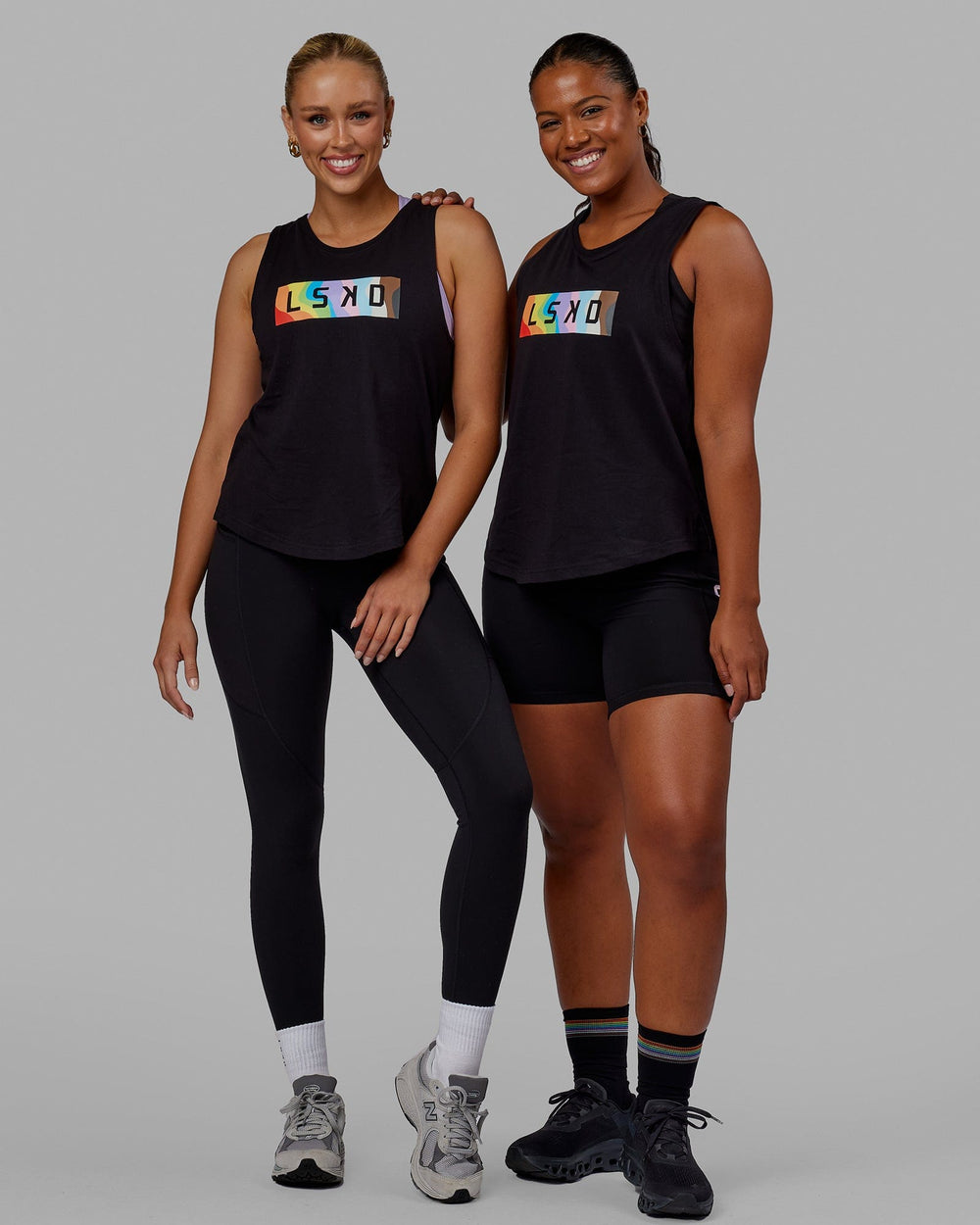 Woman wearing Luna Tank - Pride-Black