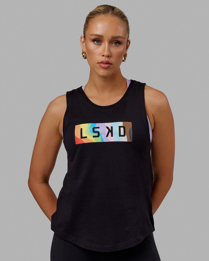 Woman wearing Luna Tank - Pride-Black