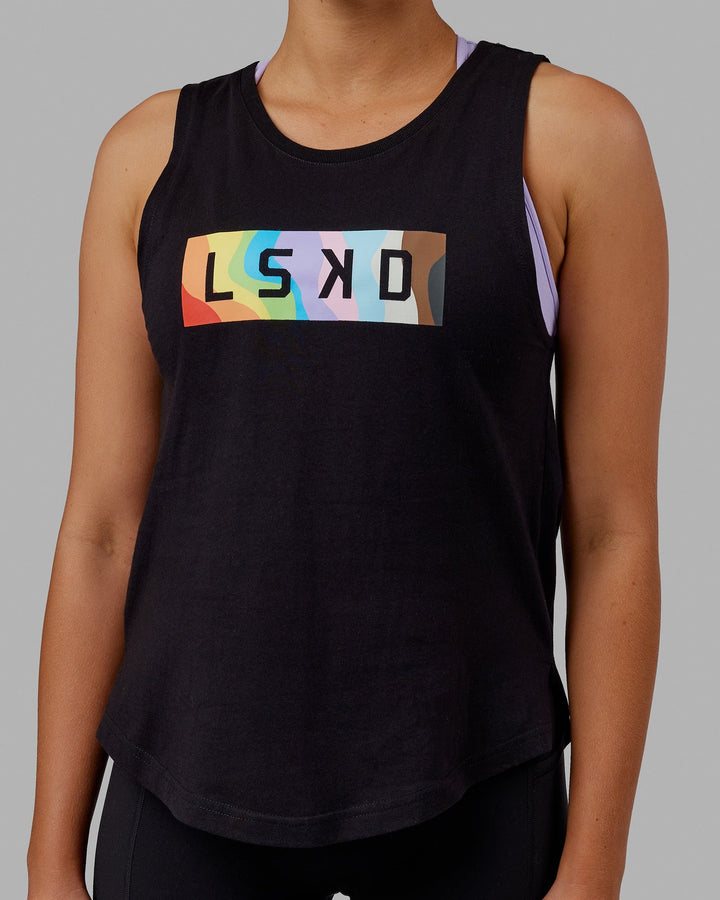 Woman wearing Luna Tank - Pride-Black