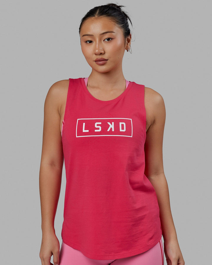 Woman wearing Luna Tank - Raspberry-White