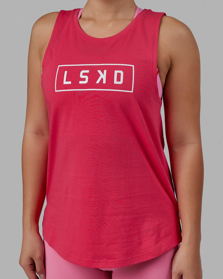 Woman wearing Luna Tank - Raspberry-White
