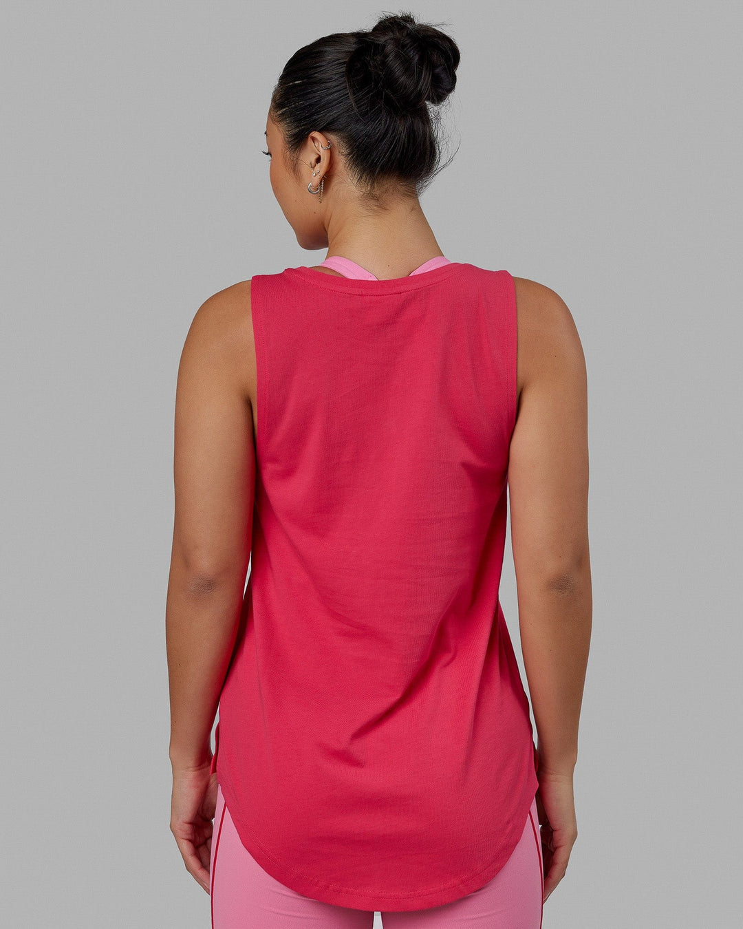 Woman wearing Luna Tank - Raspberry-White