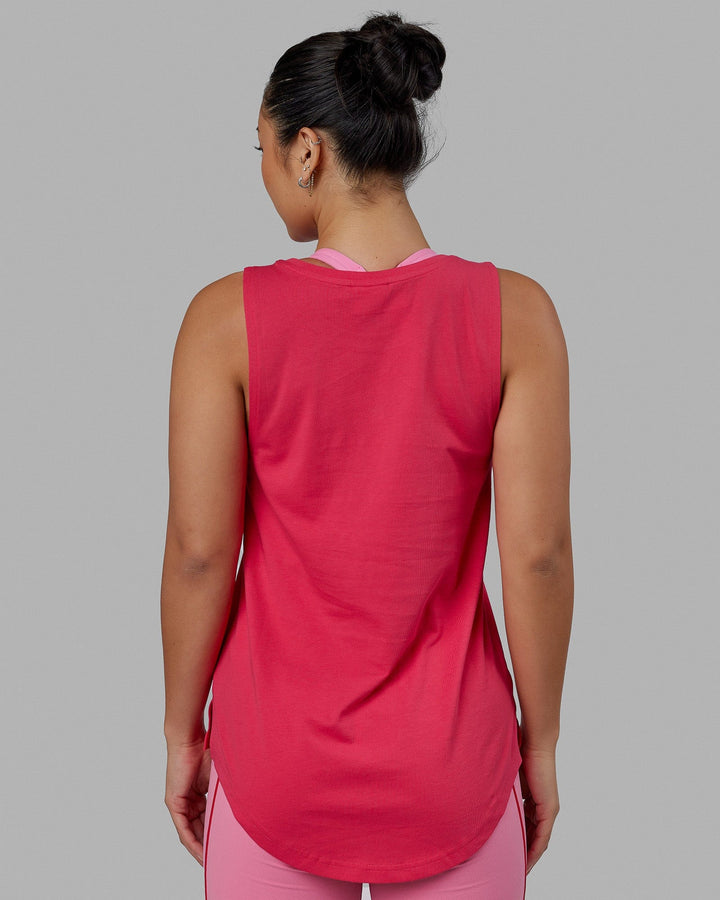 Woman wearing Luna Tank - Raspberry-White