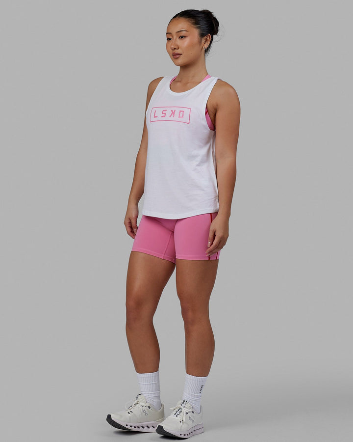 Woman wearing Luna Tank - White-Pink Rose