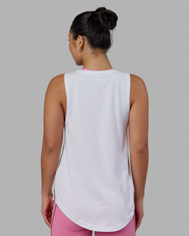 Woman wearing Luna Tank - White-Pink Rose