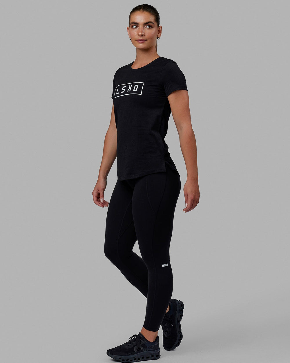Woman wearing Luna Tee - Black-White