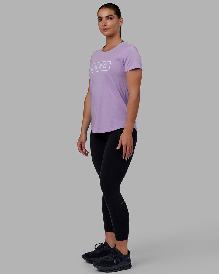 Woman wearing Luna Tee - Pale Lilac-White
