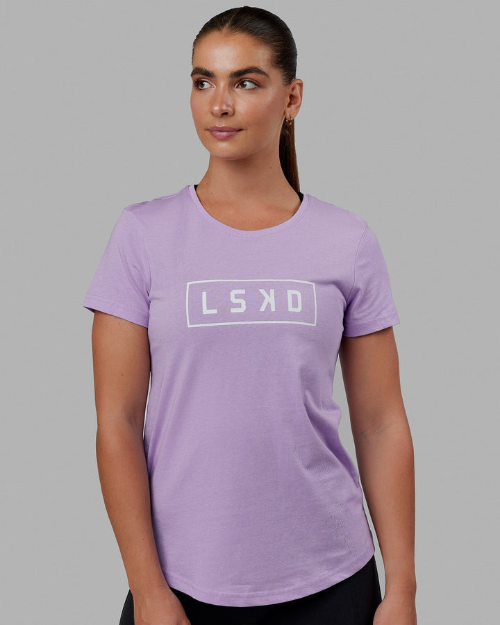 Woman wearing Luna Tee - Pale Lilac-White