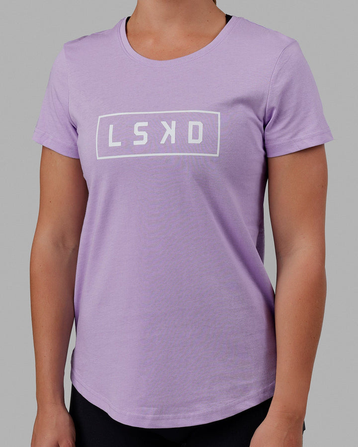 Woman wearing Luna Tee - Pale Lilac-White