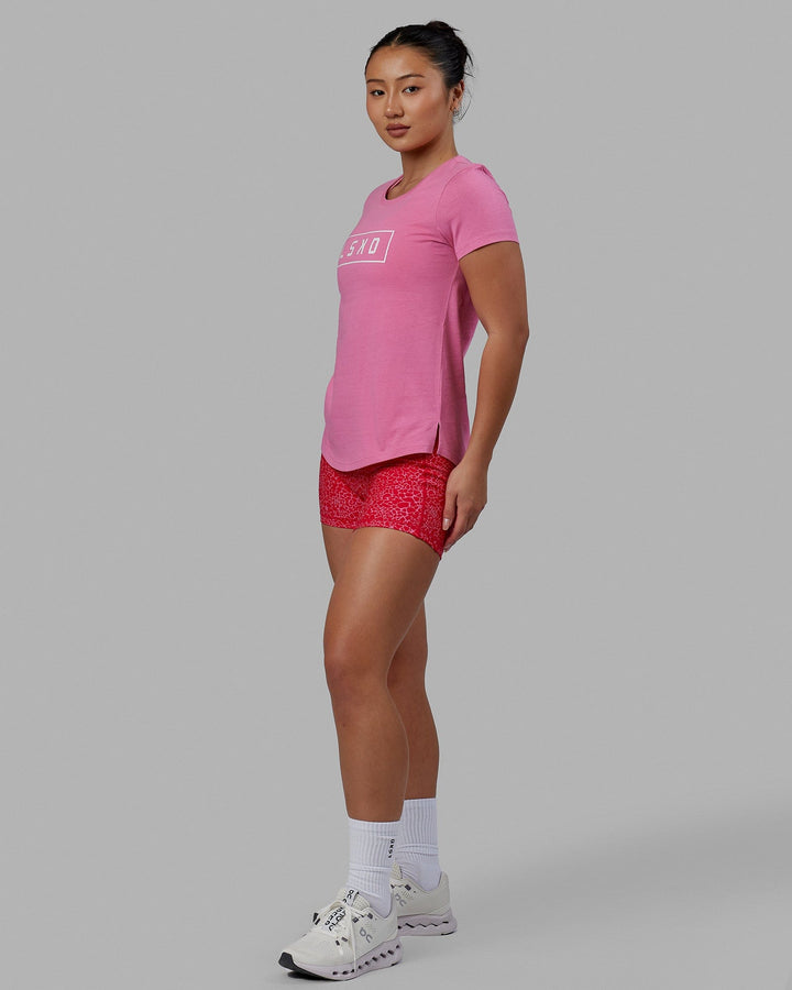 Woman wearing Luna Tee - Pink Rose-White