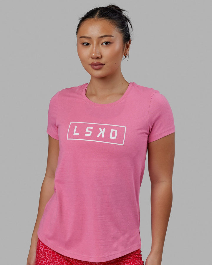 Woman wearing Luna Tee - Pink Rose-White