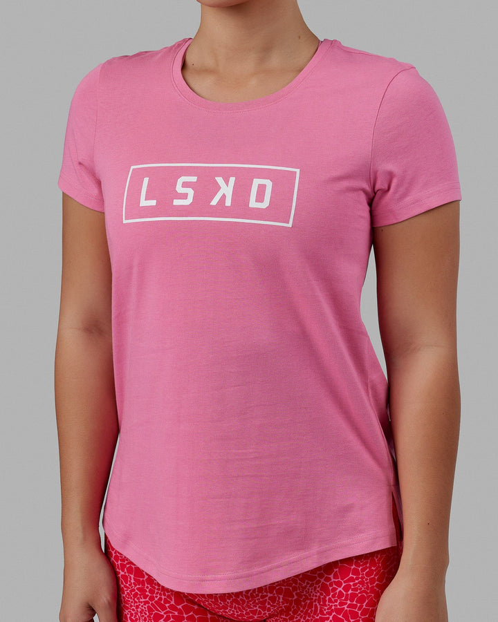 Woman wearing Luna Tee - Pink Rose-White
