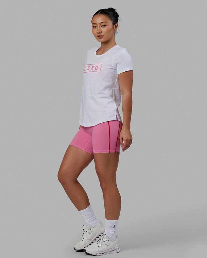 Woman wearing Luna Tee - White-Pink Rose
