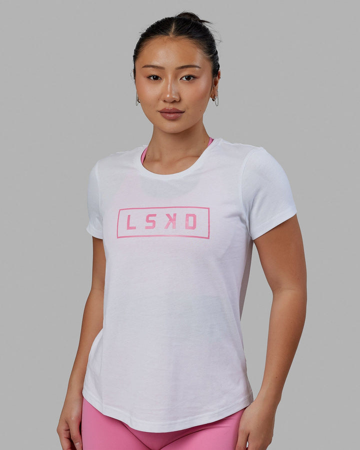 Woman wearing Luna Tee - White-Pink Rose