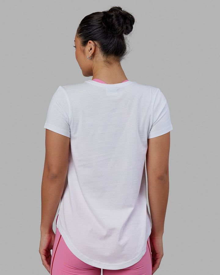 Woman wearing Luna Tee - White-Pink Rose