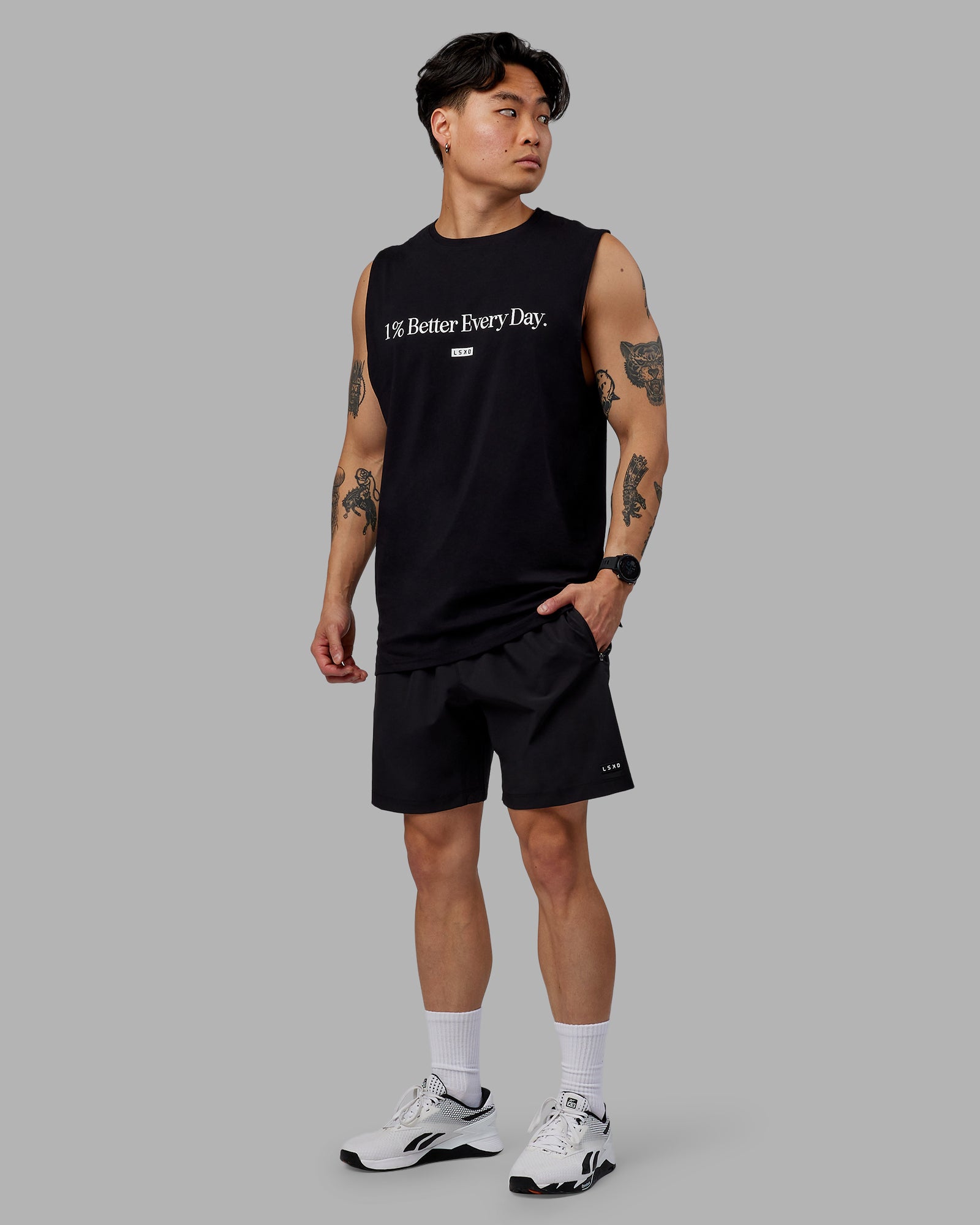 1% Better FLXCotton Training Fit Tank - Black-White | LSKD