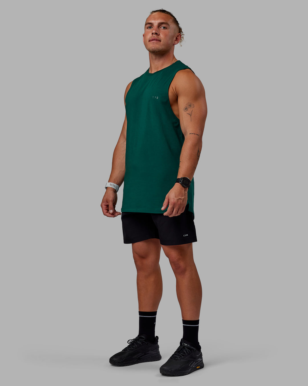 Man wearing Deluxe PimaFLX Tank - Deep Emerald