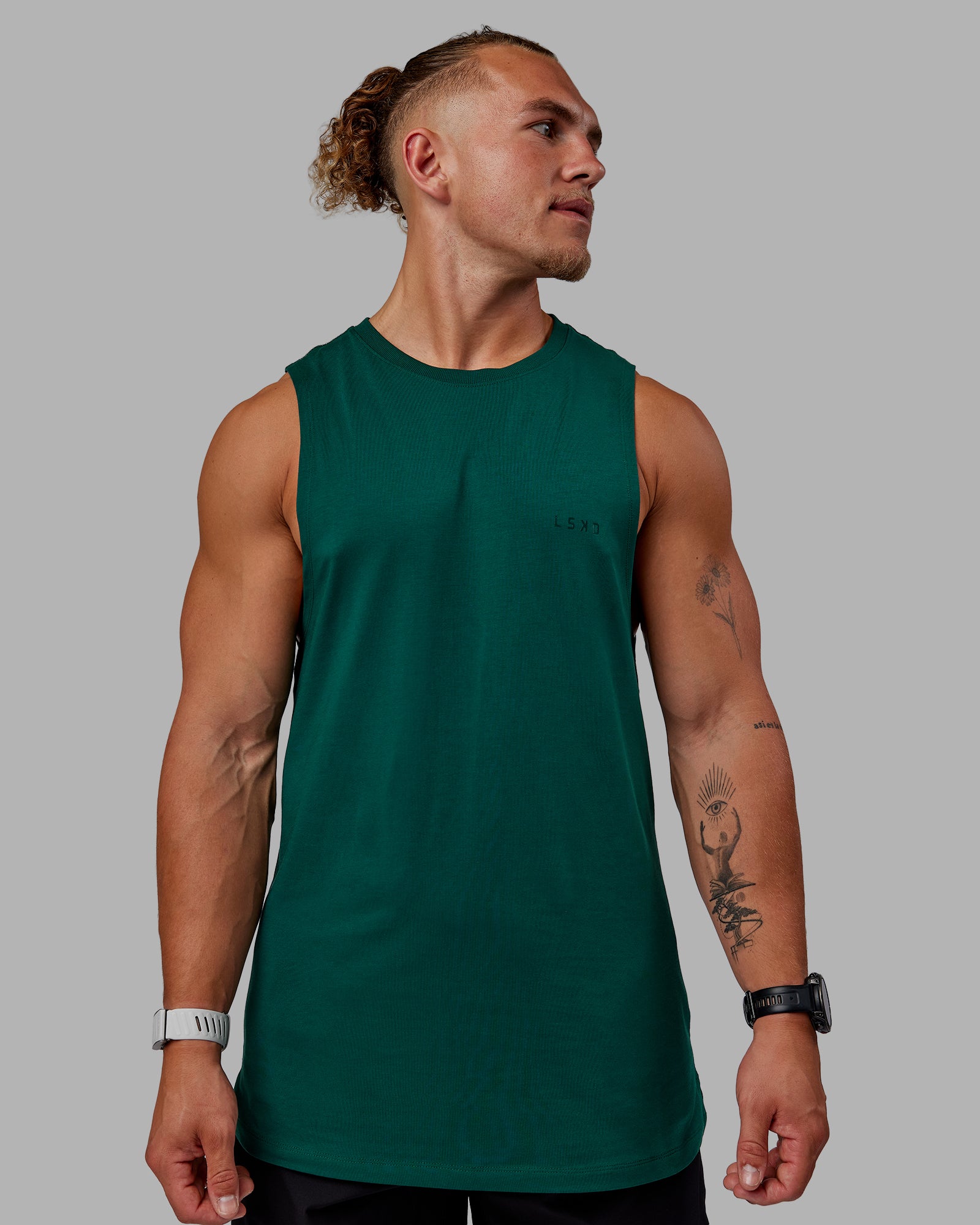 Man wearing Deluxe PimaFLX Tank - Deep Emerald