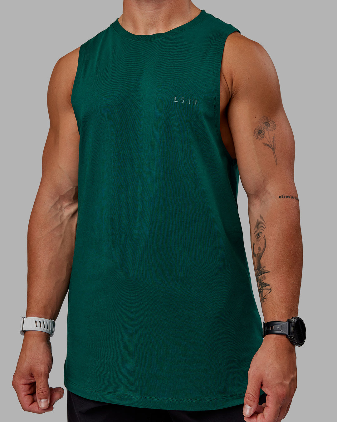 Man wearing Deluxe PimaFLX Tank - Deep Emerald