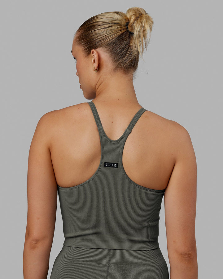 Woman wearing Minimal Seamless Crop Ribbed Tank - Graphite