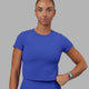 Woman wearing Momentum Ribbed Tee - Power Cobalt