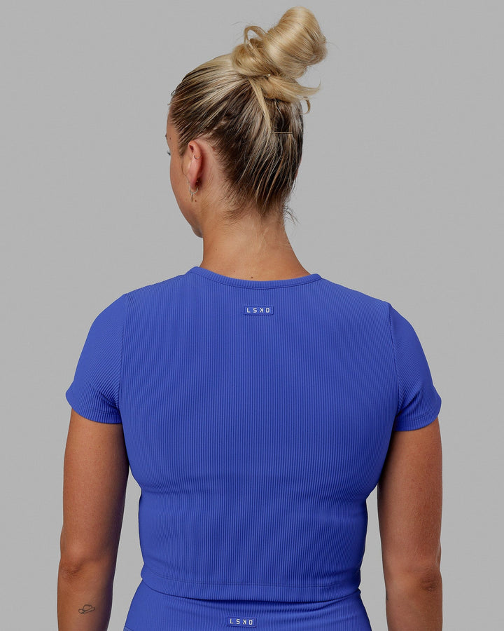 Woman wearing Momentum Ribbed Tee - Power Cobalt