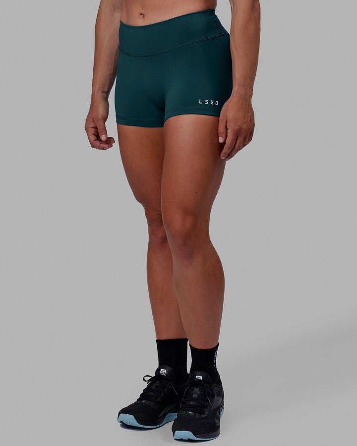 Woman wearing RXD Micro Short Tights - Tidal Teal