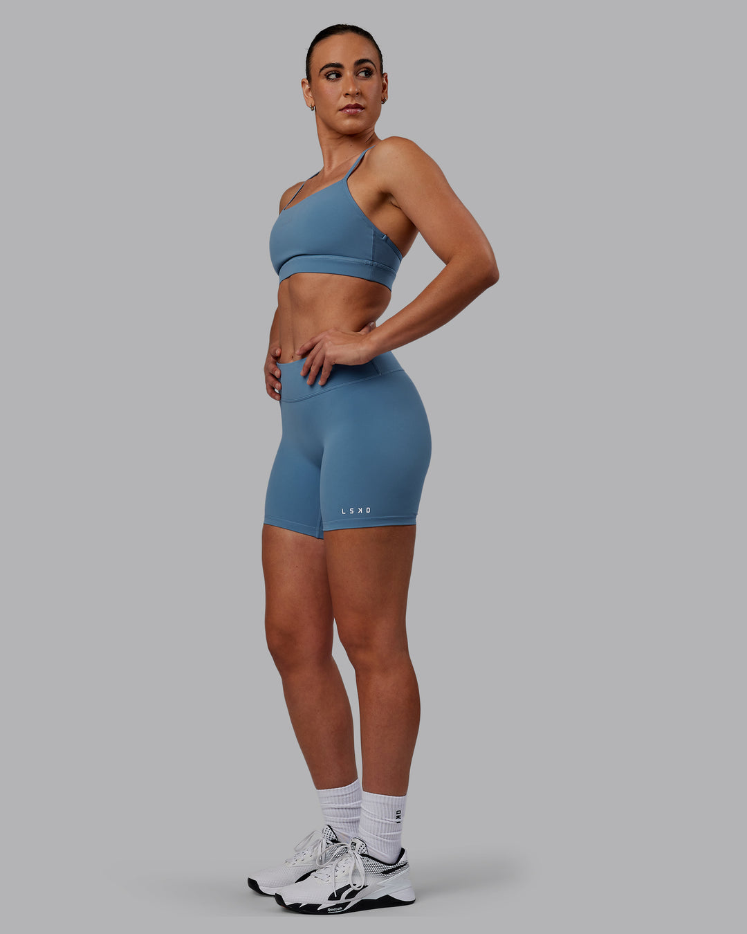 Woman wearing RXD Low-Rise 6&quot; Short - Elemental Blue