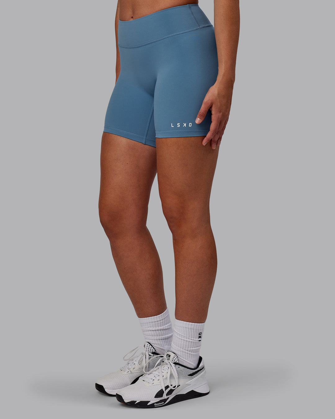 Woman wearing RXD Low-Rise 6&quot; Short - Elemental Blue