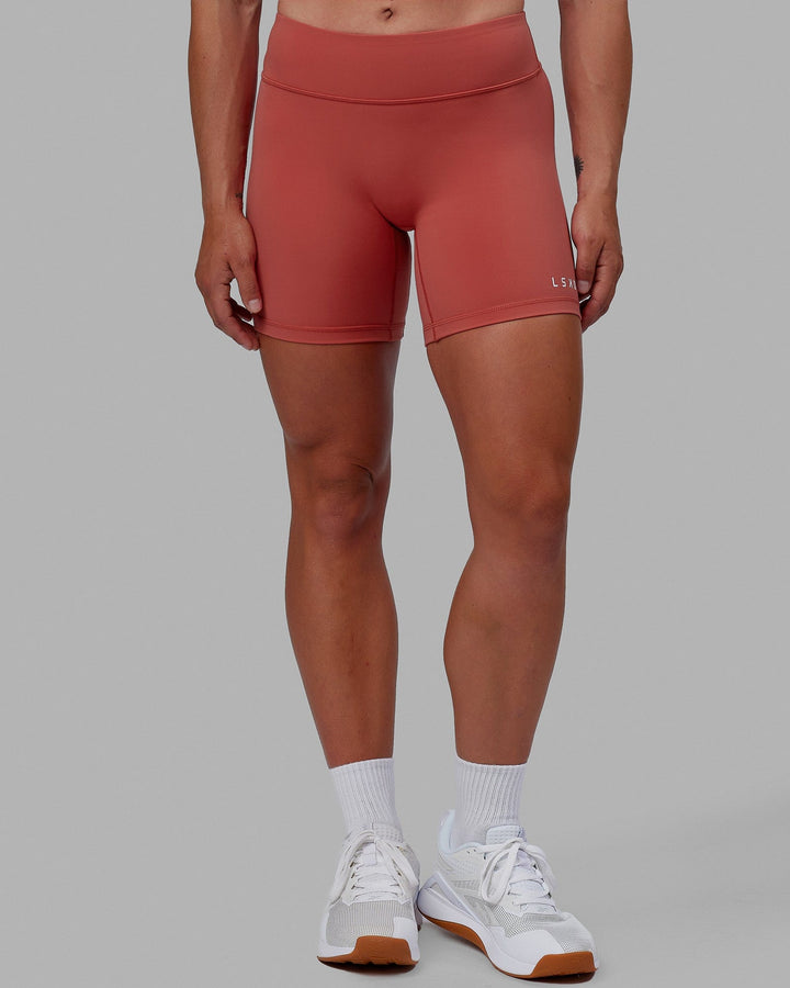 Woman wearing RXD Mid Short Tight - Mineral Red