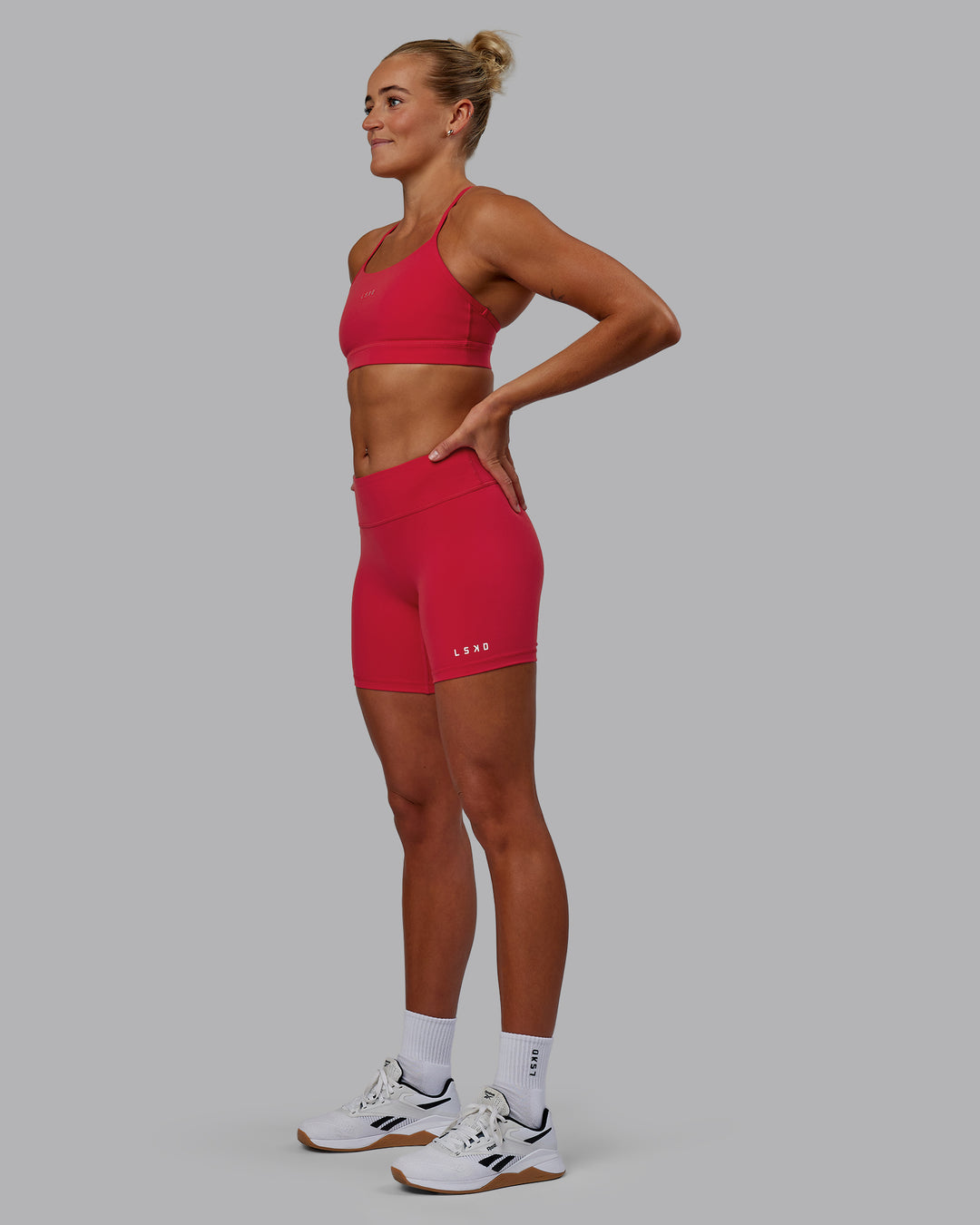 Woman wearing RXD Low-Rise 6&quot; Short - Scarlet