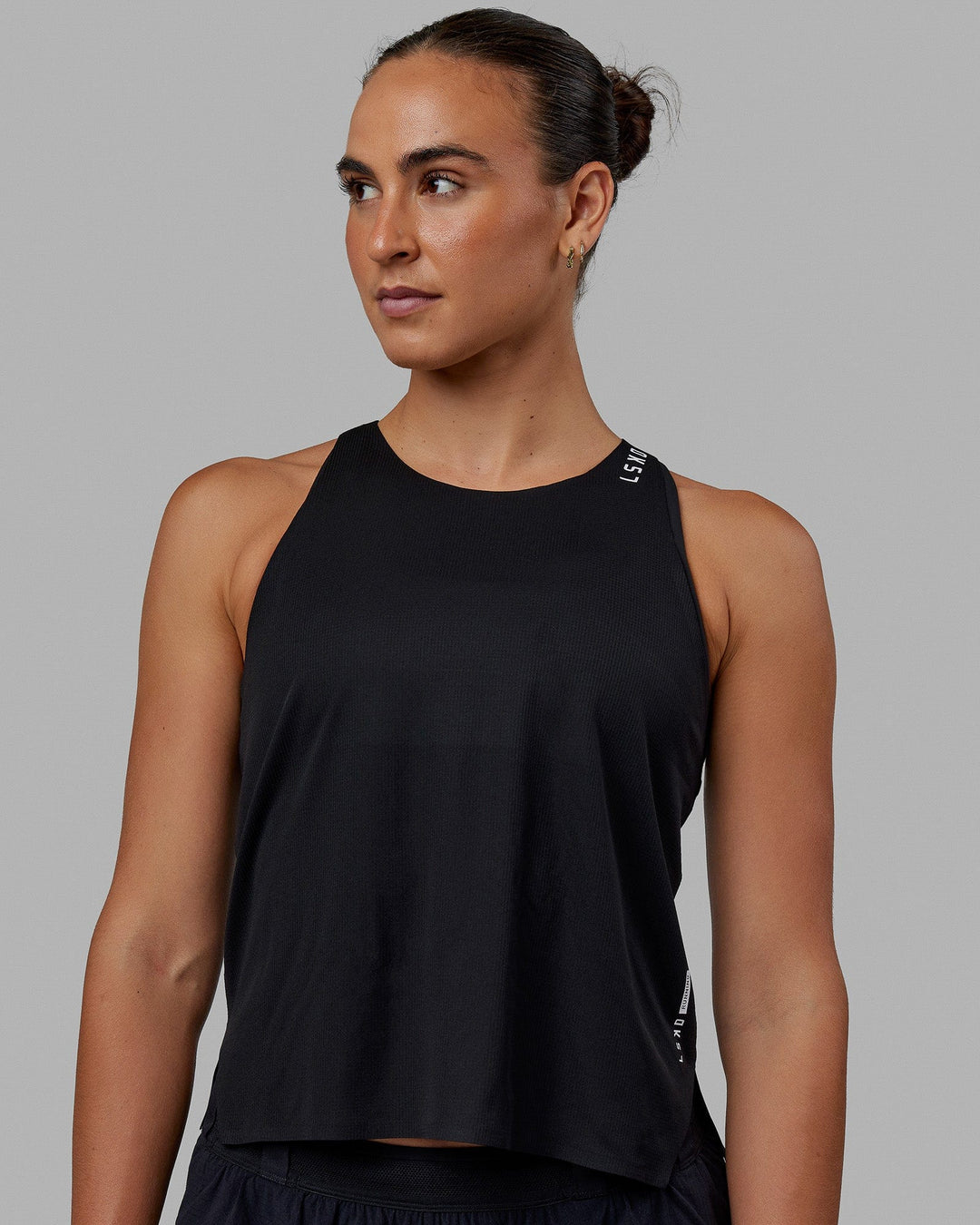 Woman wearing Race Day Performance Tank - Black-White