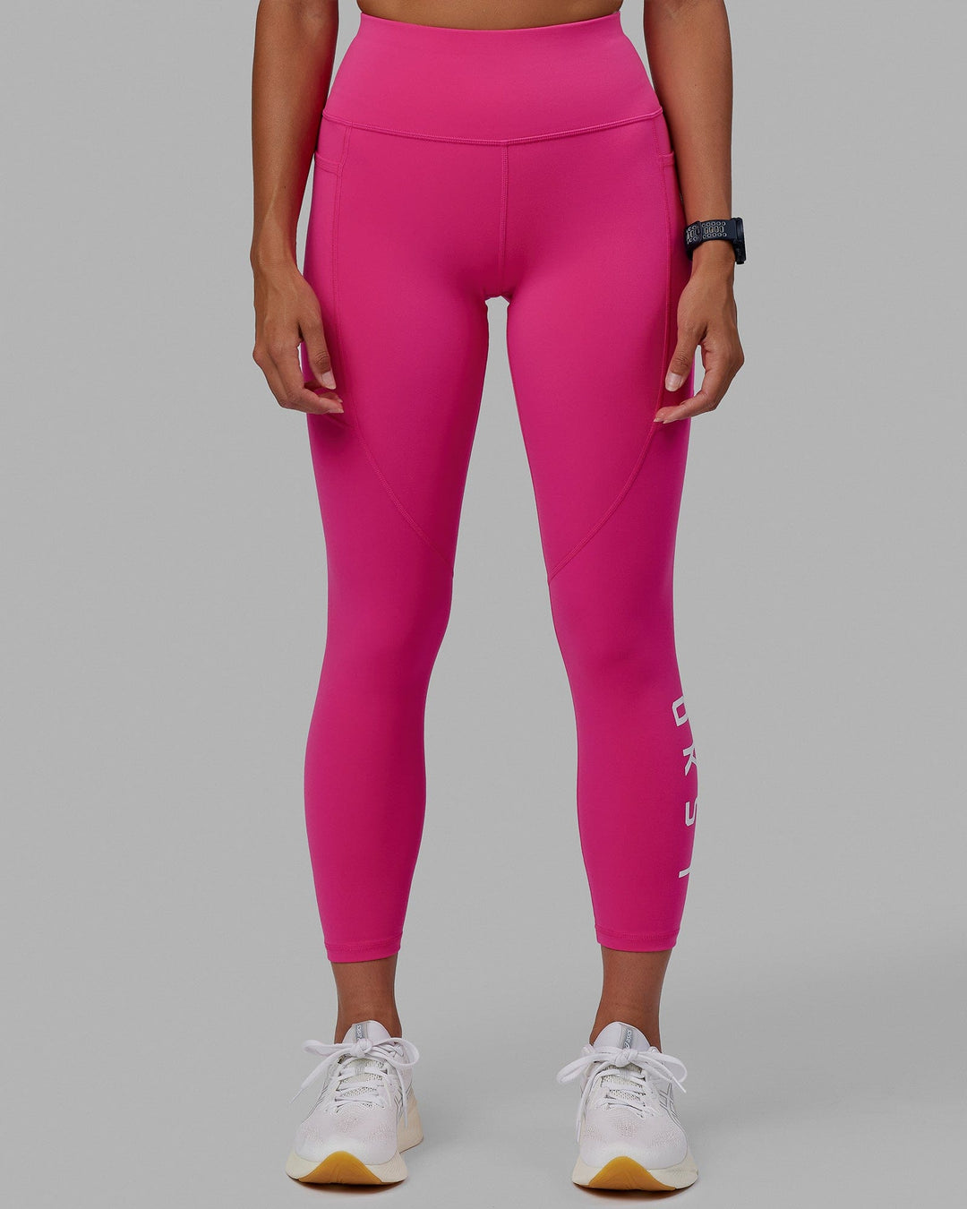 Woman wearing Rep 7/8 Length Tights - Ultra Pink-White