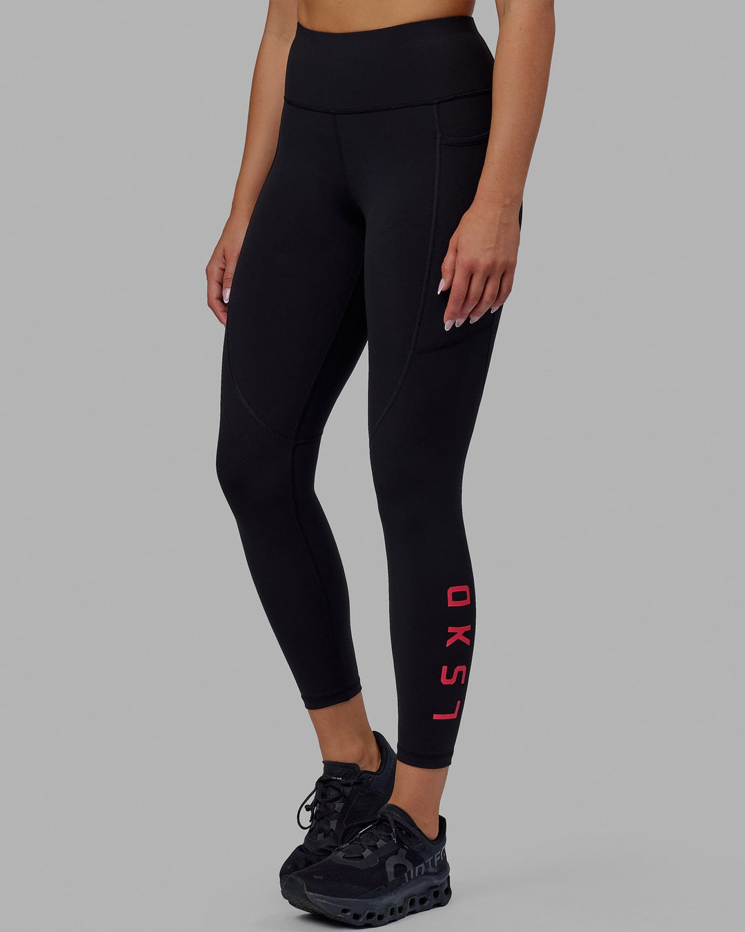 Woman wearing Rep 7/8 Length Tights - Black-Raspberry