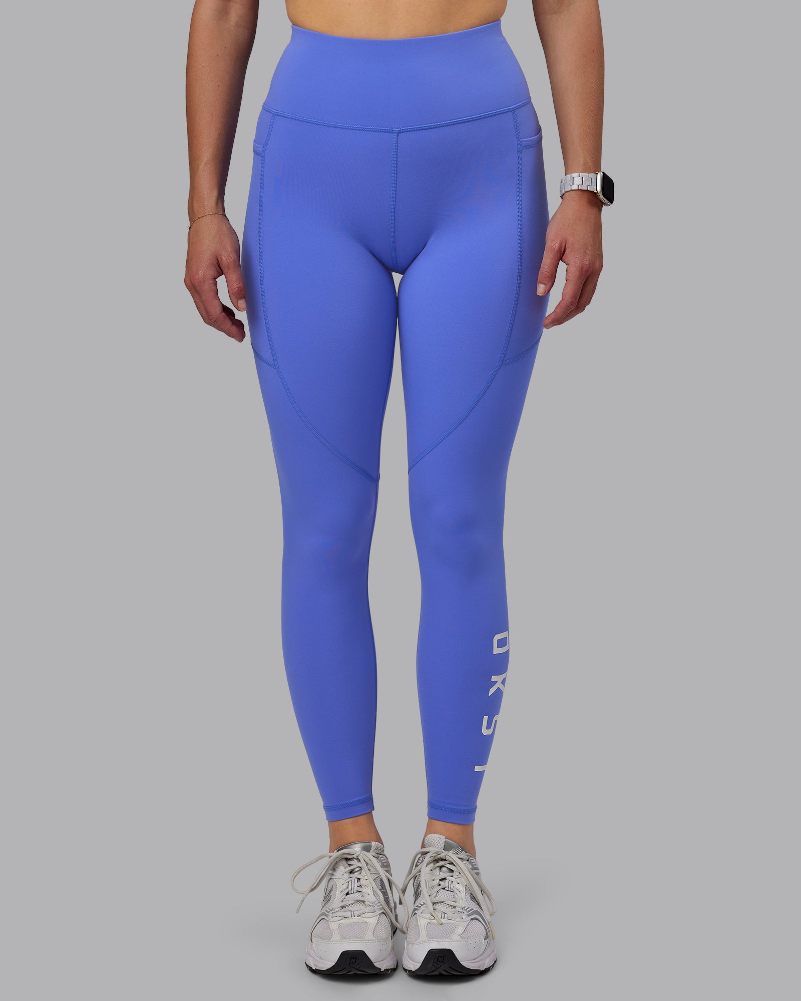 Woman wearing Rep Ultra High-Rise Full Length Legging Pockets - Baja Blue-White | Model:Lillie | Size:S