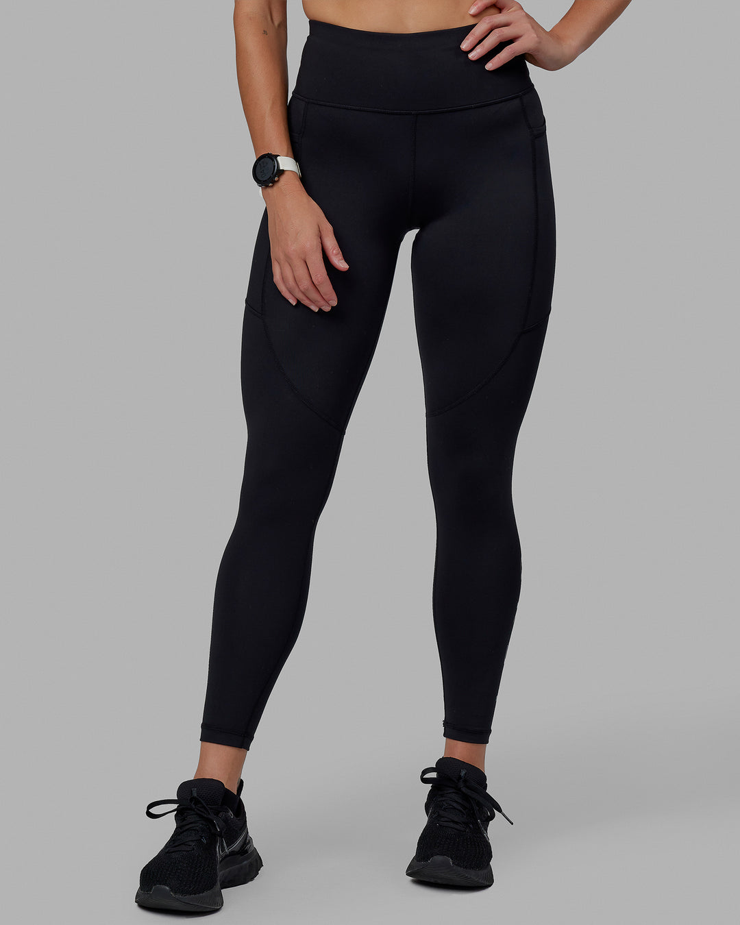 Woman wearing Rep Ultra High-Rise Full Length Legging Pockets - Black-Black | Model:Shae | Size:S