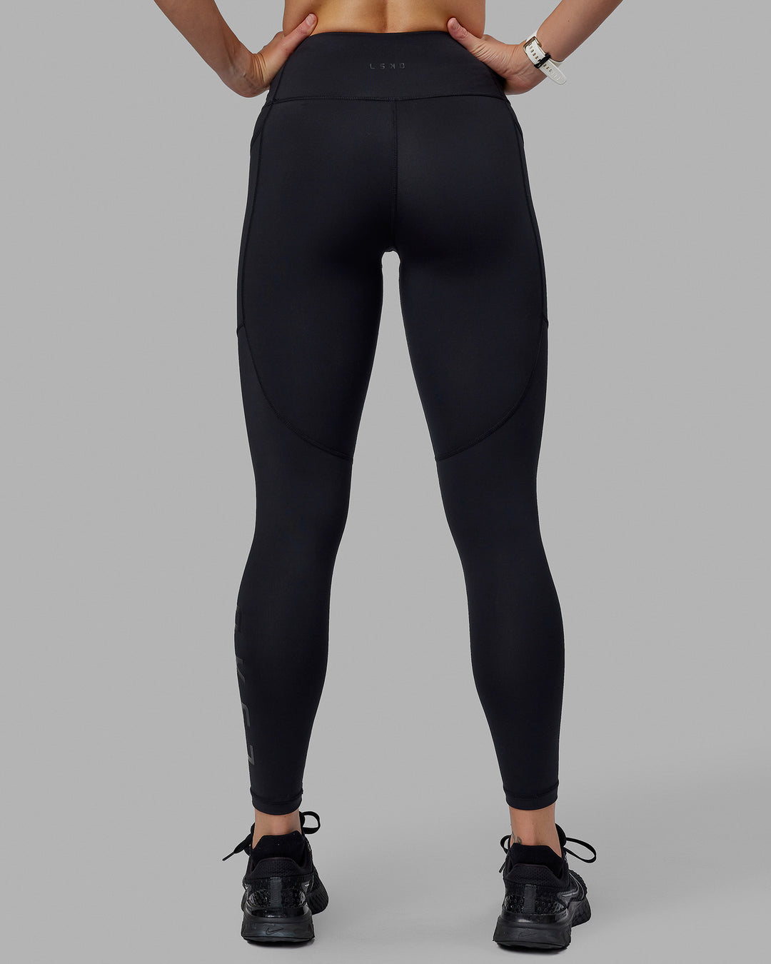 Woman wearing Rep Ultra High-Rise Full Length Legging Pockets - Black-Black | Model:Shae | Size:S