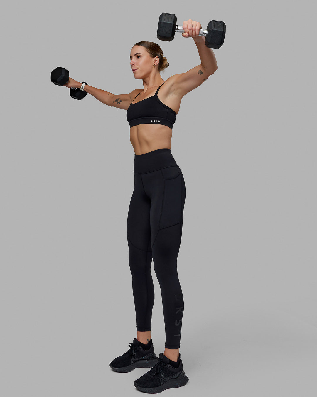 Woman wearing Rep Ultra High-Rise Full Length Legging Pockets - Black-Black | Model:Shae | Size:S